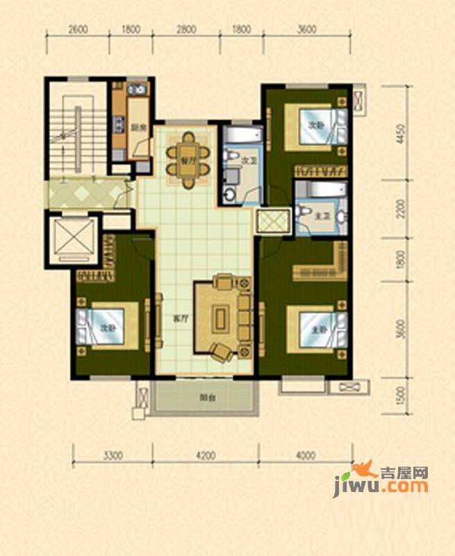 天景美地3室2厅2卫139㎡户型图