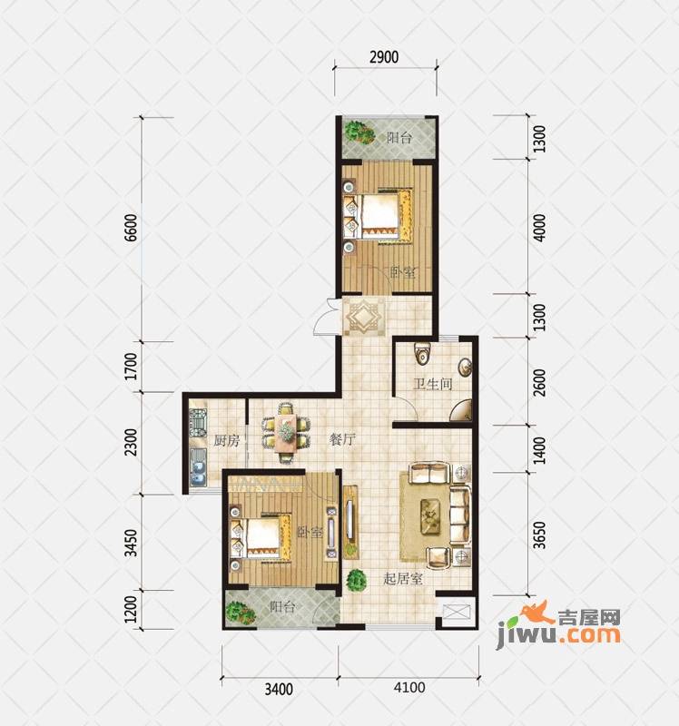 盛和观邸3室2厅2卫97.3㎡户型图