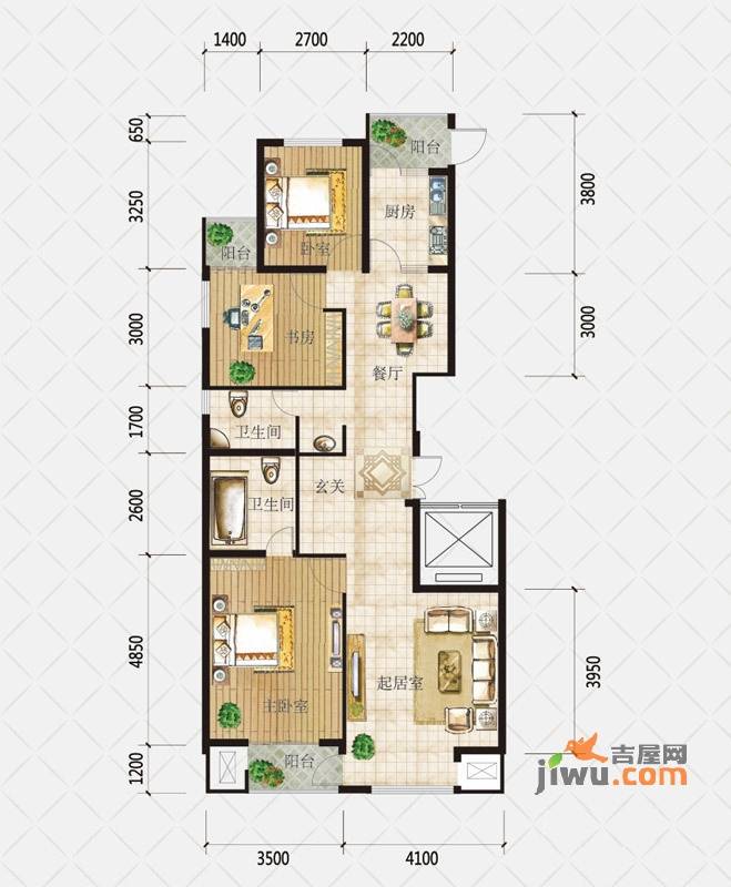 盛和观邸3室2厅2卫125.1㎡户型图