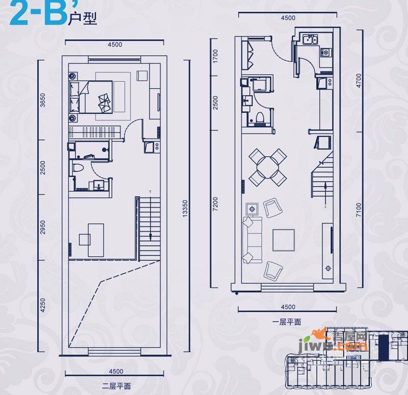 青年都会2室2厅2卫67.5㎡户型图