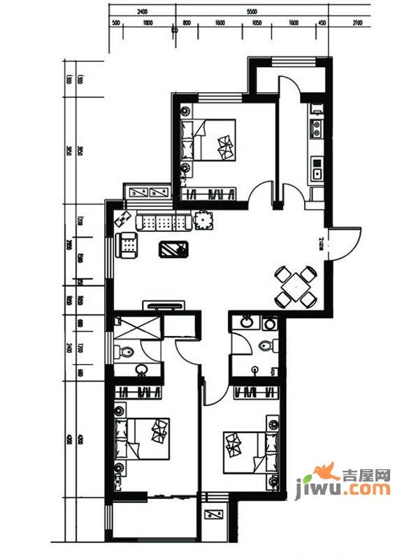 正东大厦3室2厅2卫130㎡户型图