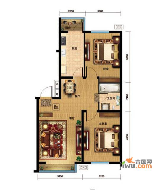 金色河畔2室2厅1卫86.9㎡户型图