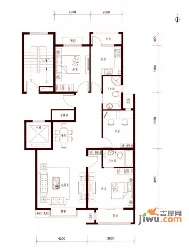 荣川沁园3室2厅2卫123.7㎡户型图