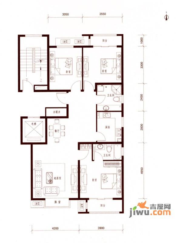 荣川沁园3室2厅2卫126㎡户型图