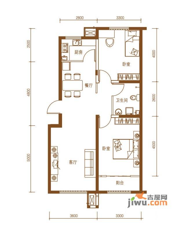 浭阳新城2室2厅1卫户型图