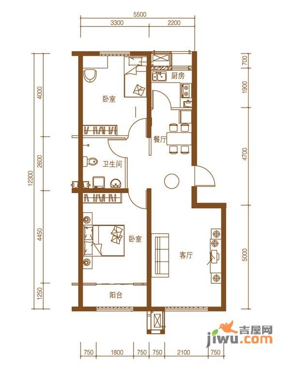 浭阳新城2室2厅1卫户型图