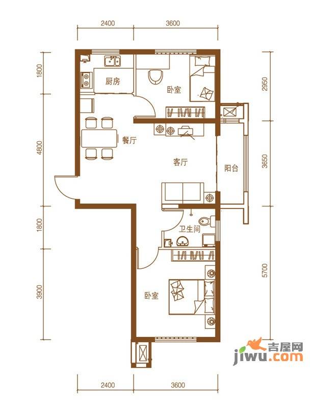 浭阳新城2室2厅1卫户型图