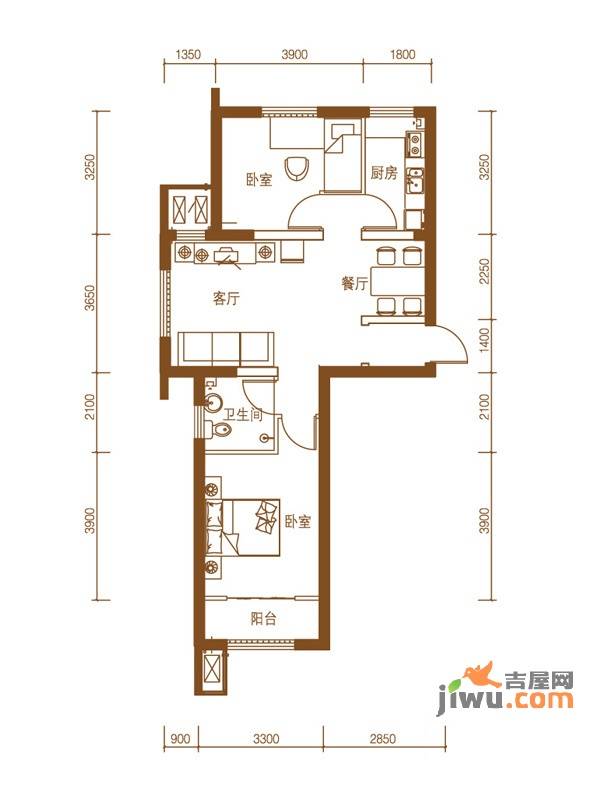 浭阳新城2室2厅1卫户型图