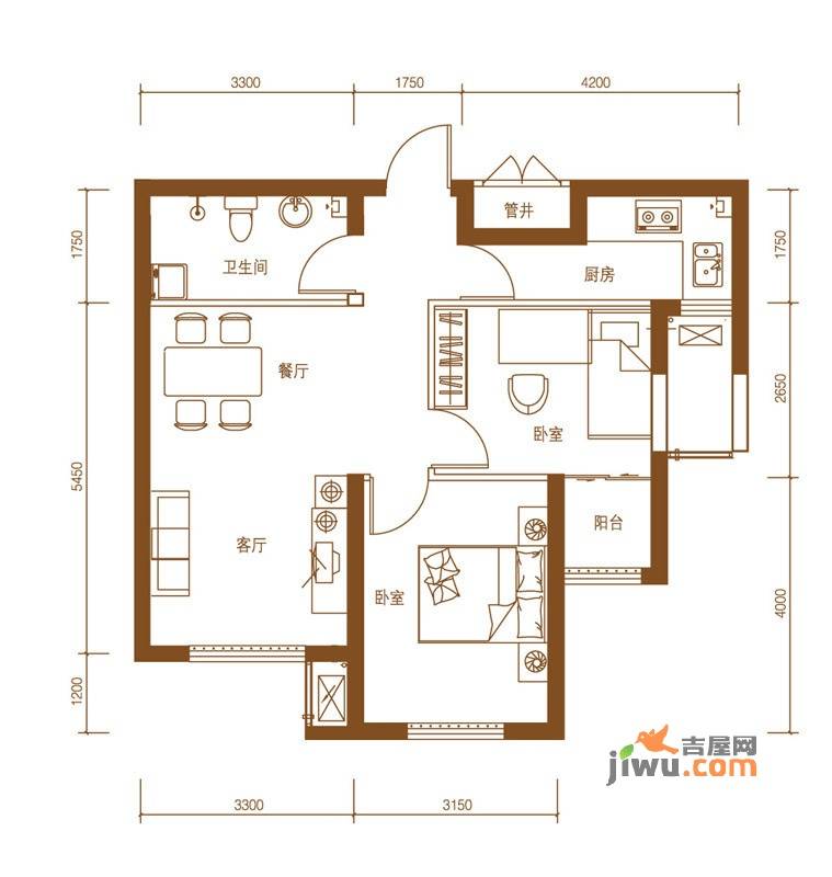 浭阳新城2室2厅1卫户型图