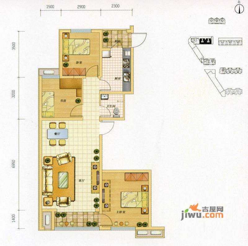 六合轩府3室2厅1卫117㎡户型图