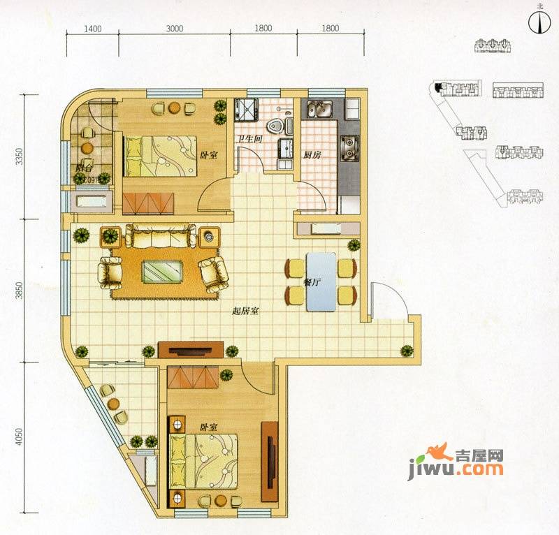 六合轩府2室2厅1卫99㎡户型图