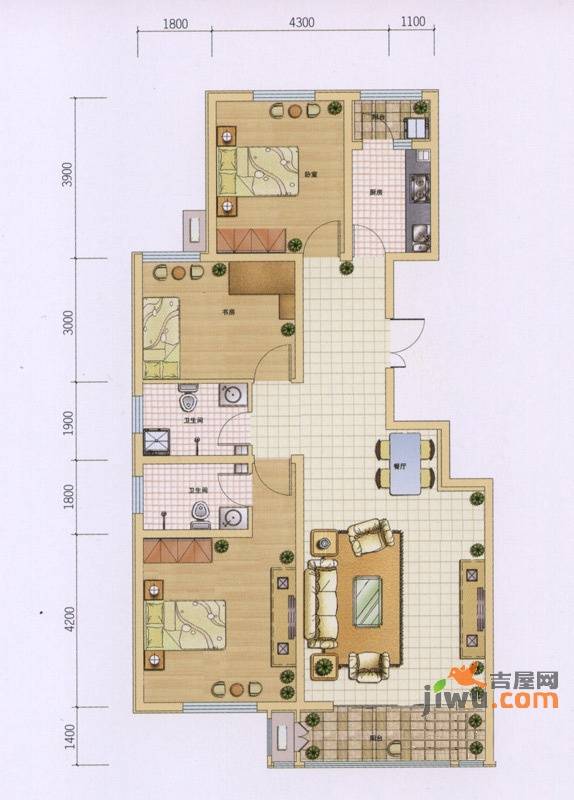 六合轩府3室2厅2卫134㎡户型图