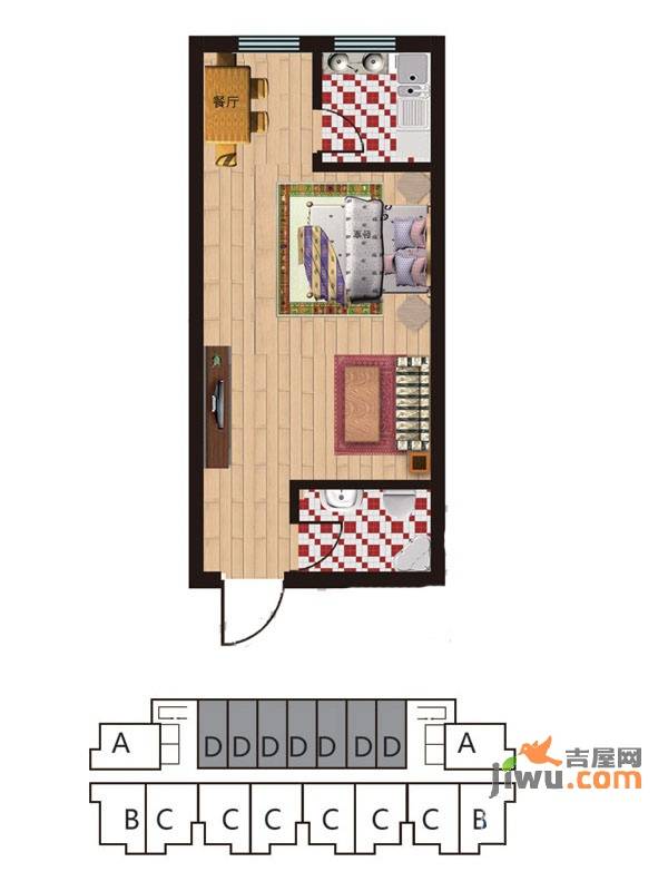 凤凰春城1室1厅1卫38.6㎡户型图