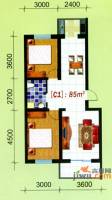 繁兴花苑B座2室2厅1卫85㎡户型图