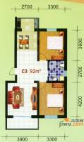 繁兴花苑B座2室2厅1卫92㎡户型图