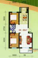 繁兴花苑B座2室2厅1卫88㎡户型图