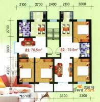 繁兴花苑B座2室2厅1卫76.5㎡户型图