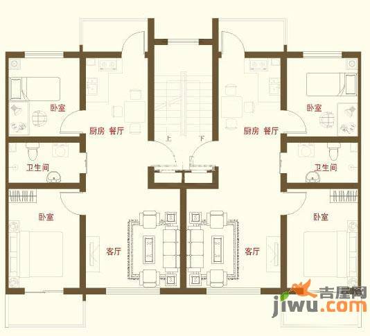 爱民花苑2室1厅1卫74.6㎡户型图