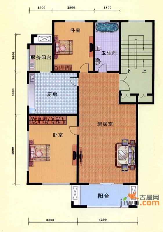 盛世景苑2室1厅1卫90㎡户型图