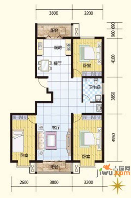 紫林庄园3室2厅1卫131.9㎡户型图