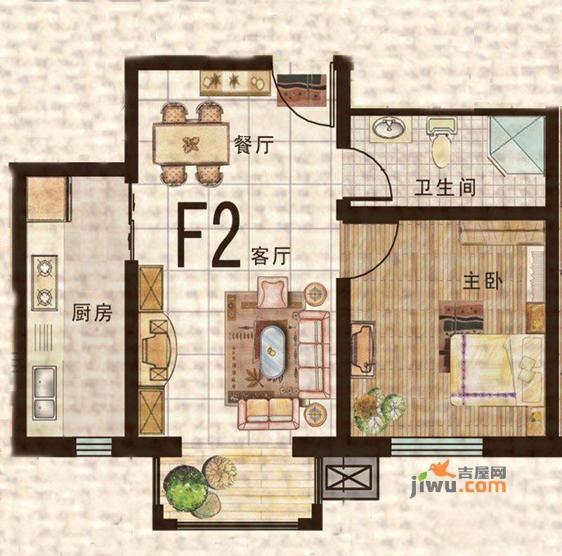 东成世嘉1室1厅1卫55.5㎡户型图