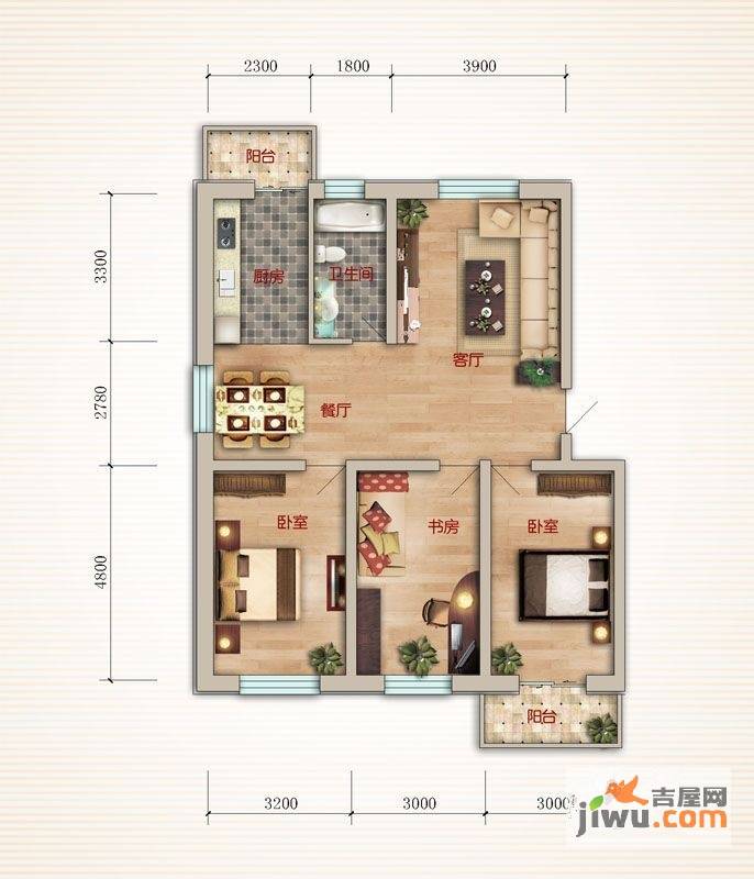 龙凤嘉苑3室2厅1卫117㎡户型图