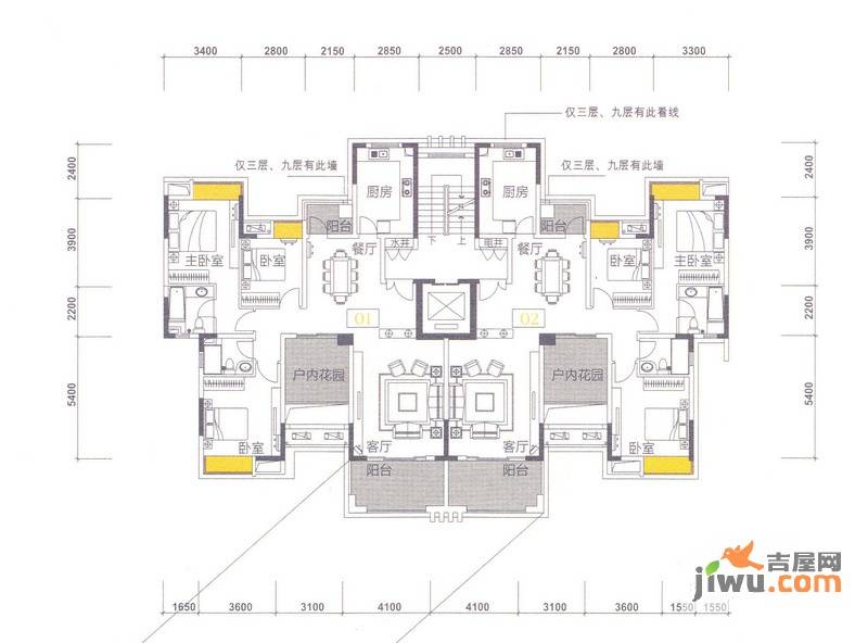 世界观3室2厅2卫139㎡户型图