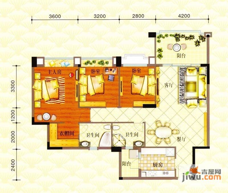 金华花园3室2厅2卫122㎡户型图