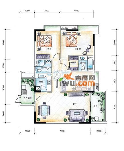 实地璟湖城3室2厅2卫90.1㎡户型图