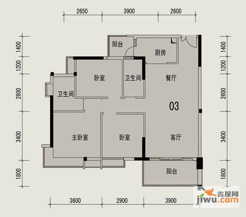 岭南印象3室2厅2卫94.9㎡户型图