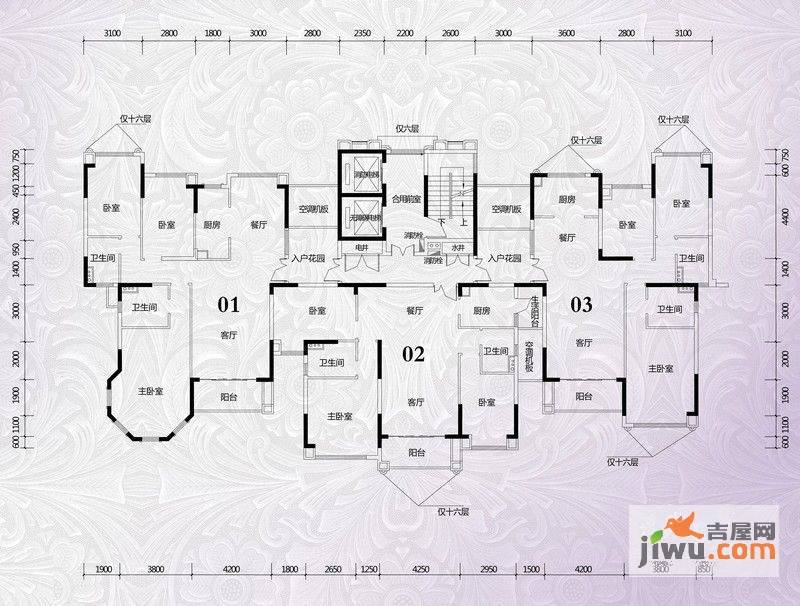 锦绣国际花城3室2厅2卫143.9㎡户型图