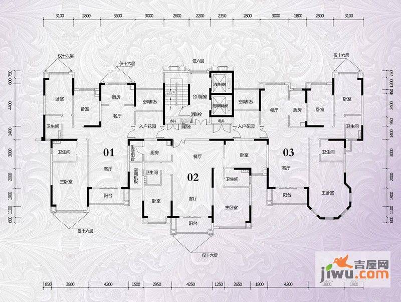 锦绣国际花城3室2厅2卫130.2㎡户型图