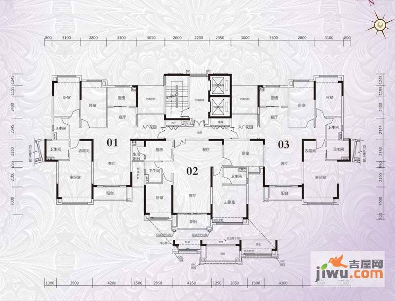 锦绣国际花城3室2厅2卫133.5㎡户型图