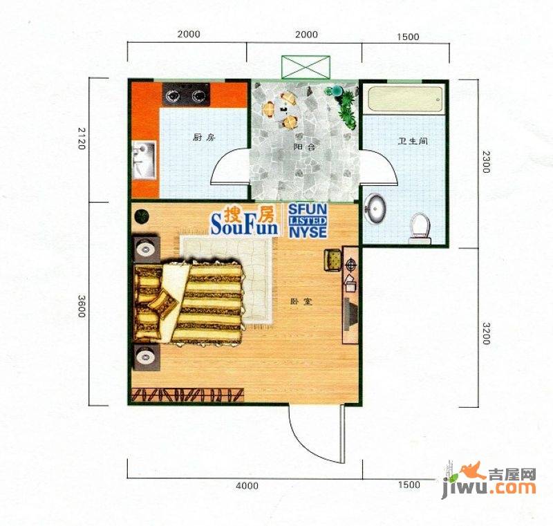 康馨里居1室1厅1卫29.6㎡户型图