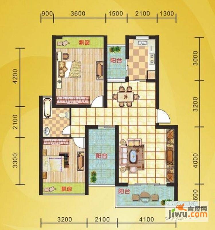 日月湖国际生态城2室2厅1卫89.5㎡户型图