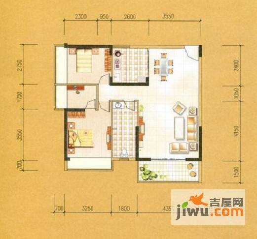 云顶御峰2室2厅2卫97.4㎡户型图