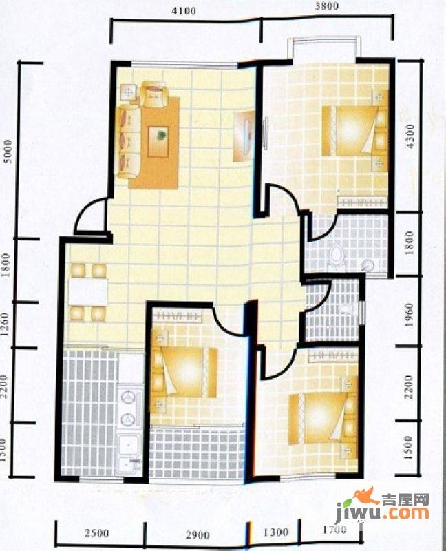 东升旭日华庭3室2厅2卫110.7㎡户型图