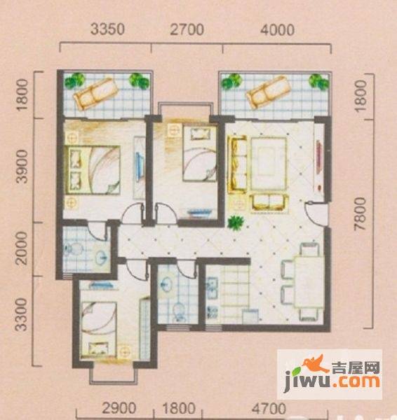 金禾苑阳光城3室2厅2卫97.8㎡户型图