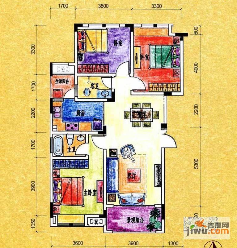 彰泰兰乔圣菲3室2厅1卫94㎡户型图