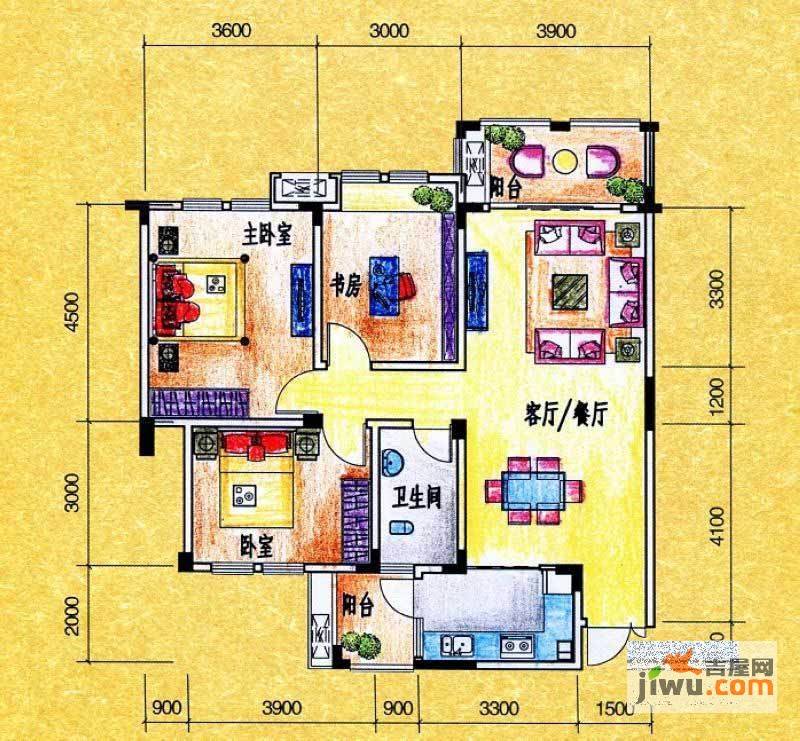 彰泰兰乔圣菲3室2厅1卫88.9㎡户型图