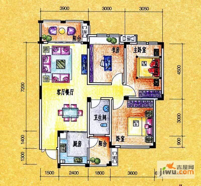 彰泰兰乔圣菲3室2厅1卫88.3㎡户型图