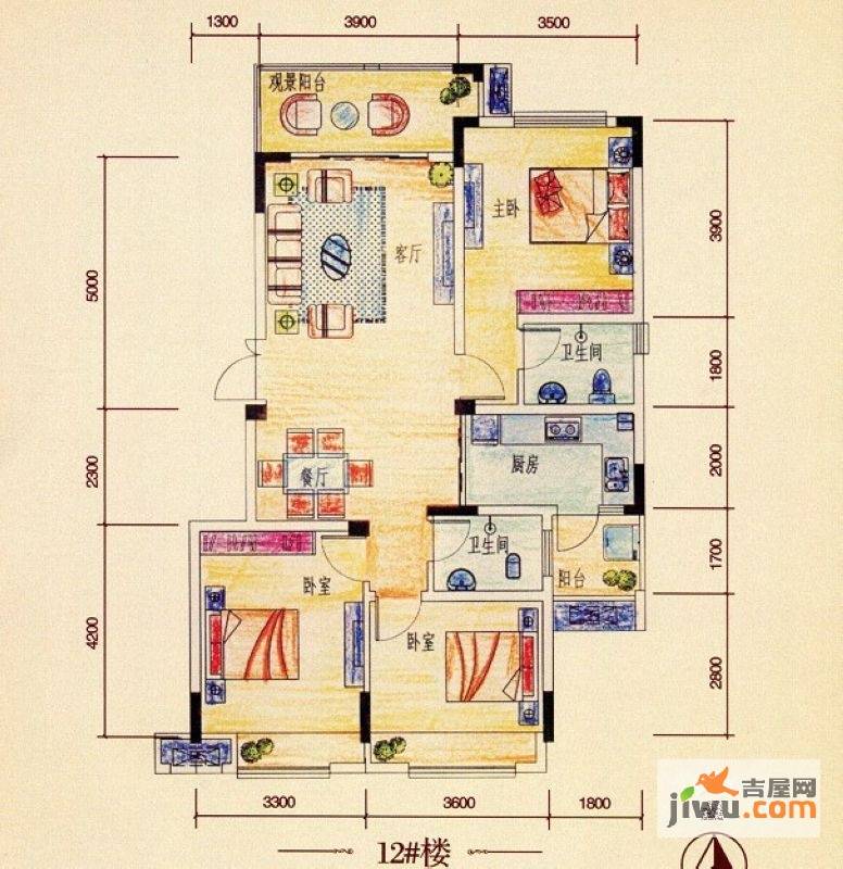 彰泰兰乔圣菲3室2厅2卫104.1㎡户型图