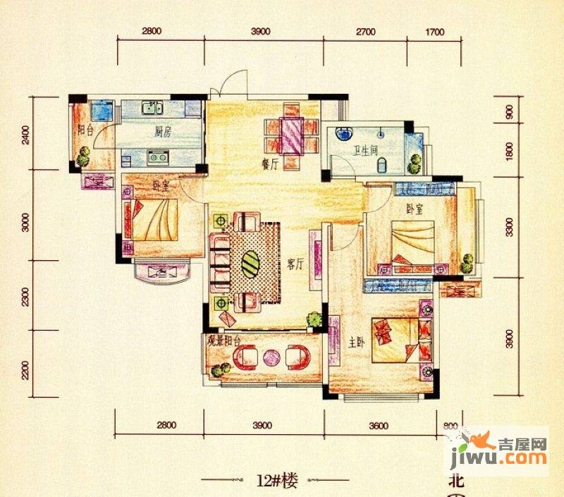 彰泰兰乔圣菲3室2厅1卫94.8㎡户型图