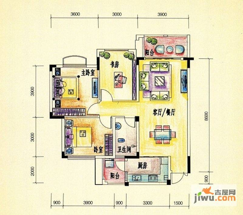 彰泰兰乔圣菲3室2厅2卫97㎡户型图