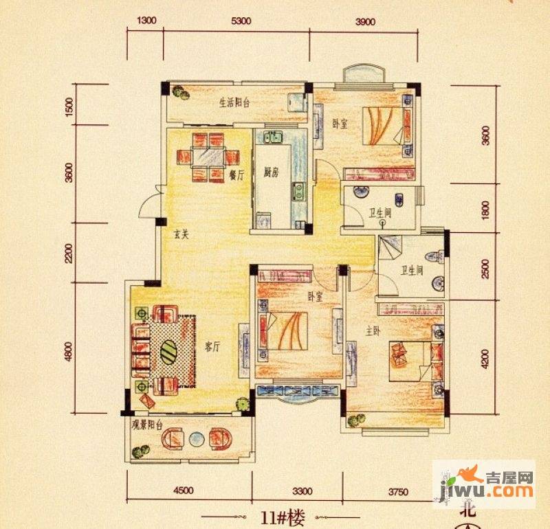 彰泰兰乔圣菲3室2厅2卫134.1㎡户型图