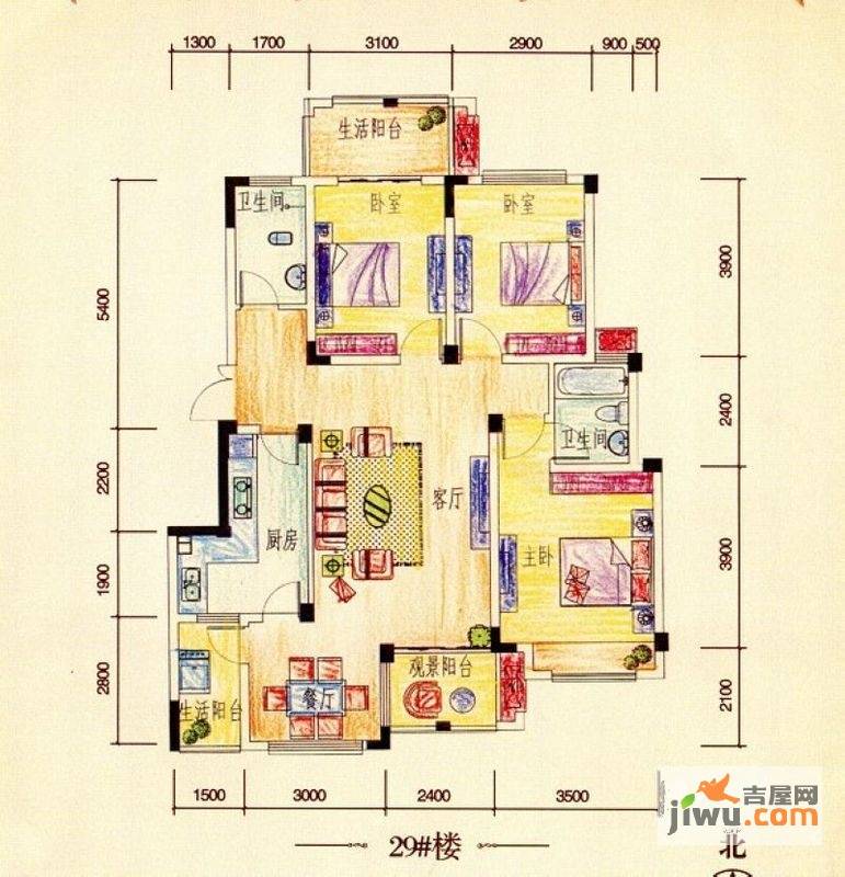 彰泰兰乔圣菲3室2厅2卫115㎡户型图