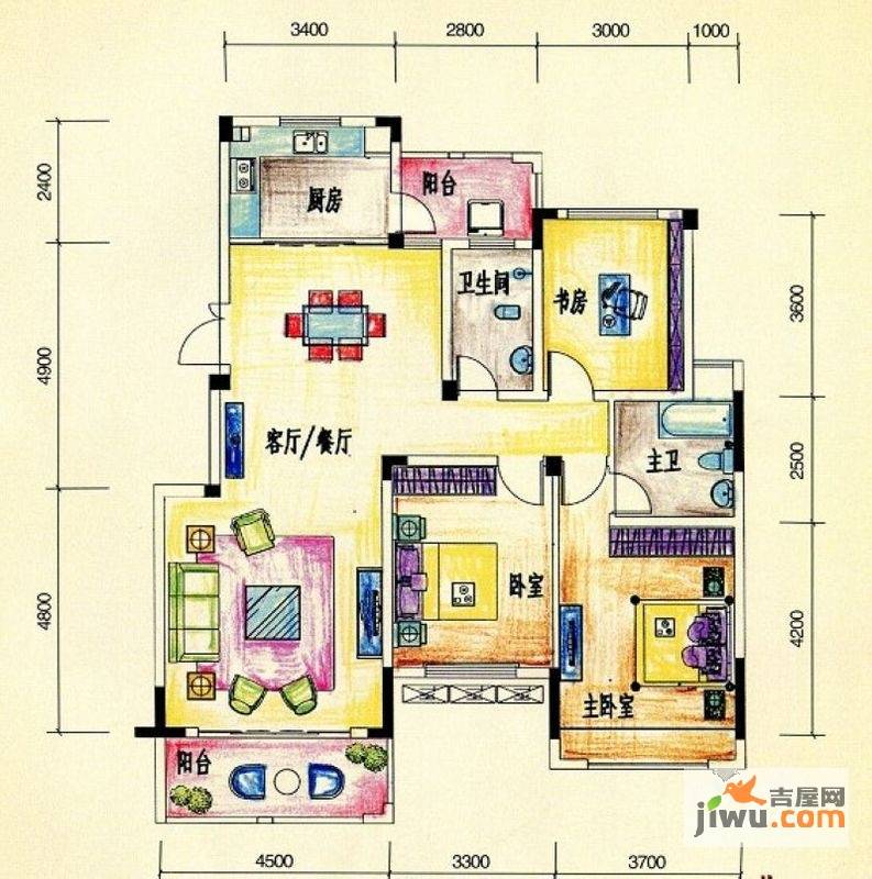 彰泰兰乔圣菲3室2厅2卫127.4㎡户型图