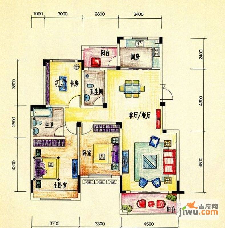 彰泰兰乔圣菲3室2厅2卫127.4㎡户型图