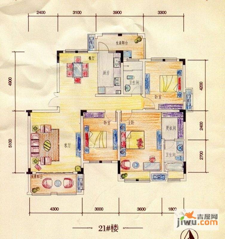 彰泰兰乔圣菲3室2厅2卫131.1㎡户型图