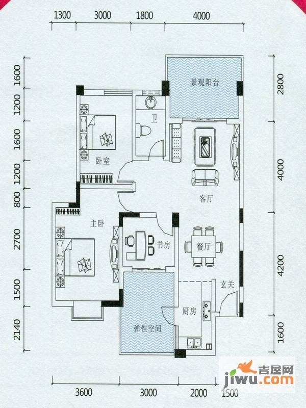 华鼎幸福里3室2厅1卫107.3㎡户型图